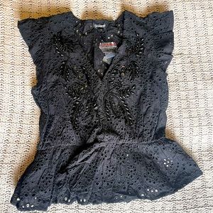 Embroidered Lace Peplum Top